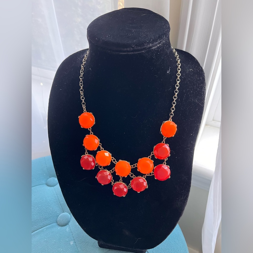 J. Crew Red and Orange Statement Necklace